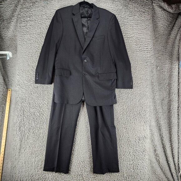 Jos. A. Bank 2 Piece Suit Mens 43L Black Wool Pinstriped Blazer Jacket Pants